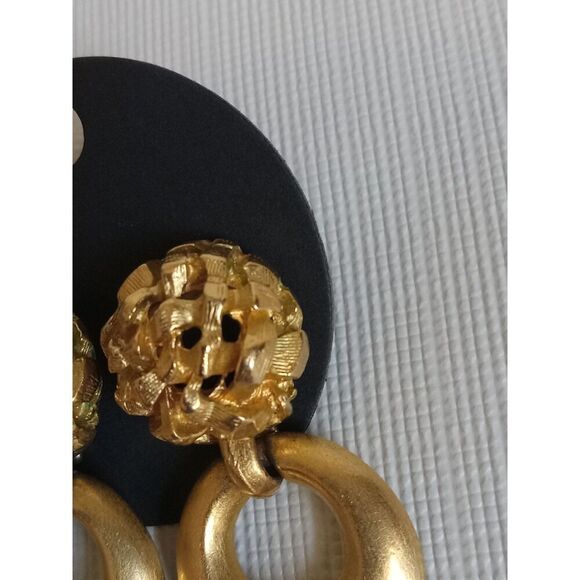 Vintage Anne Klein Gold Toned Metal Door Knocker Post Back Statement Earrings - Picture 5 of 9